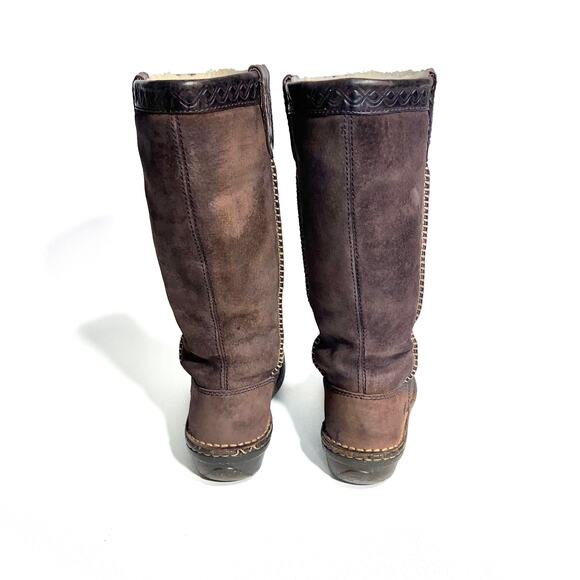 UGG Boot Women 5 Dark Brown Leather Swell Suede‎ Tall Sheepskin Australia # 5676 - Picture 6 of 12
